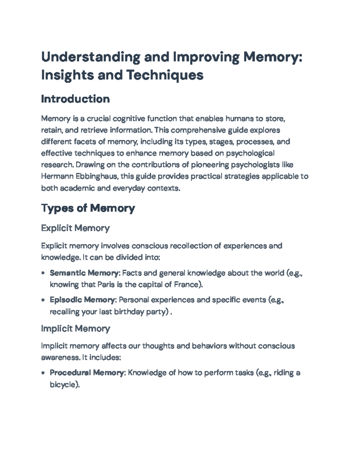 Understanding and Enhancing Memory: Techniques and Applications ...