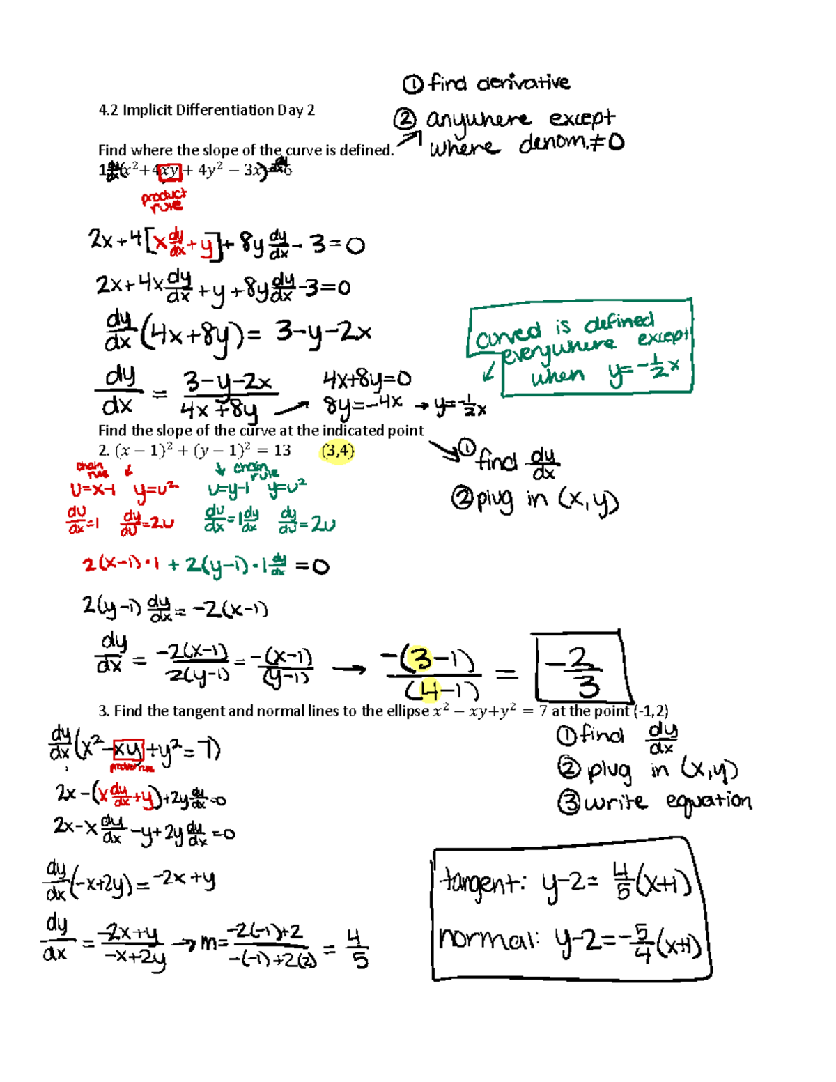 4.2 Implicit Differentiation Notes - Day 2 (Honors Calc) - Studocu