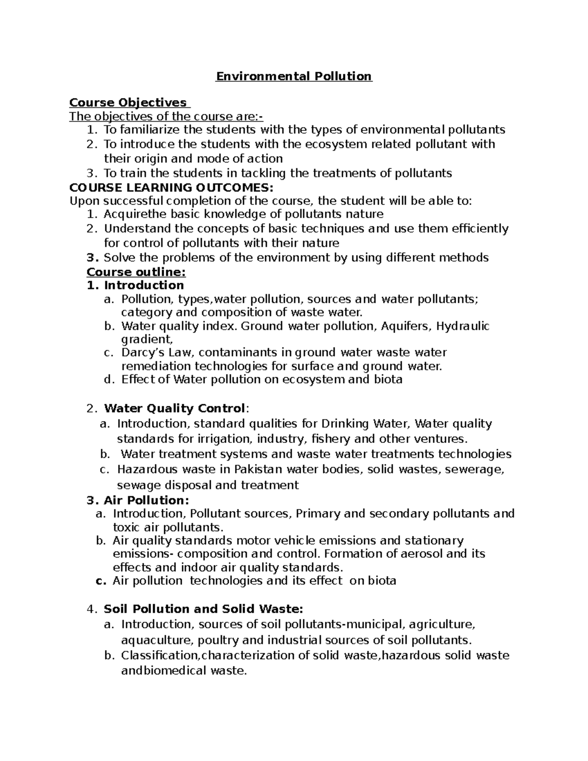 ENV 101: Comprehensive Study of Environmental Pollution Factors - Studocu