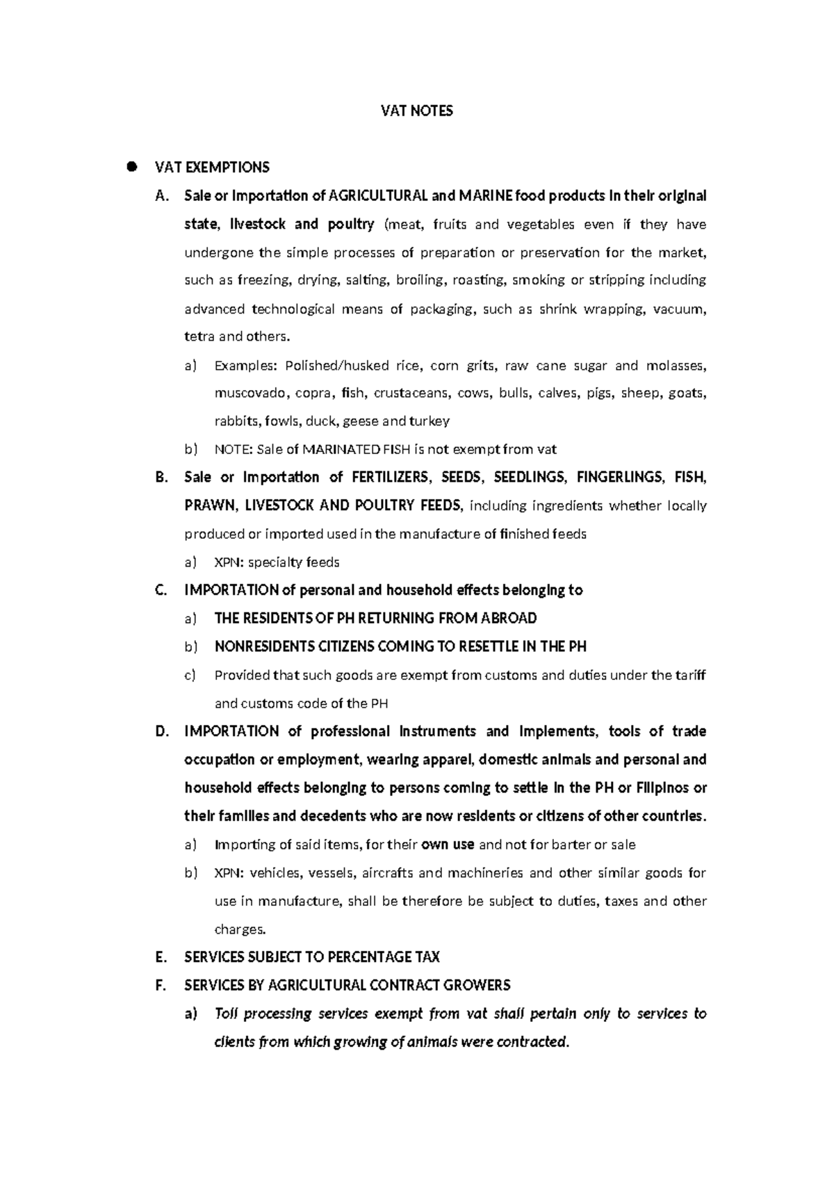 VAT Notes: Exemptions and Taxation Summary for Agricultural Products ...