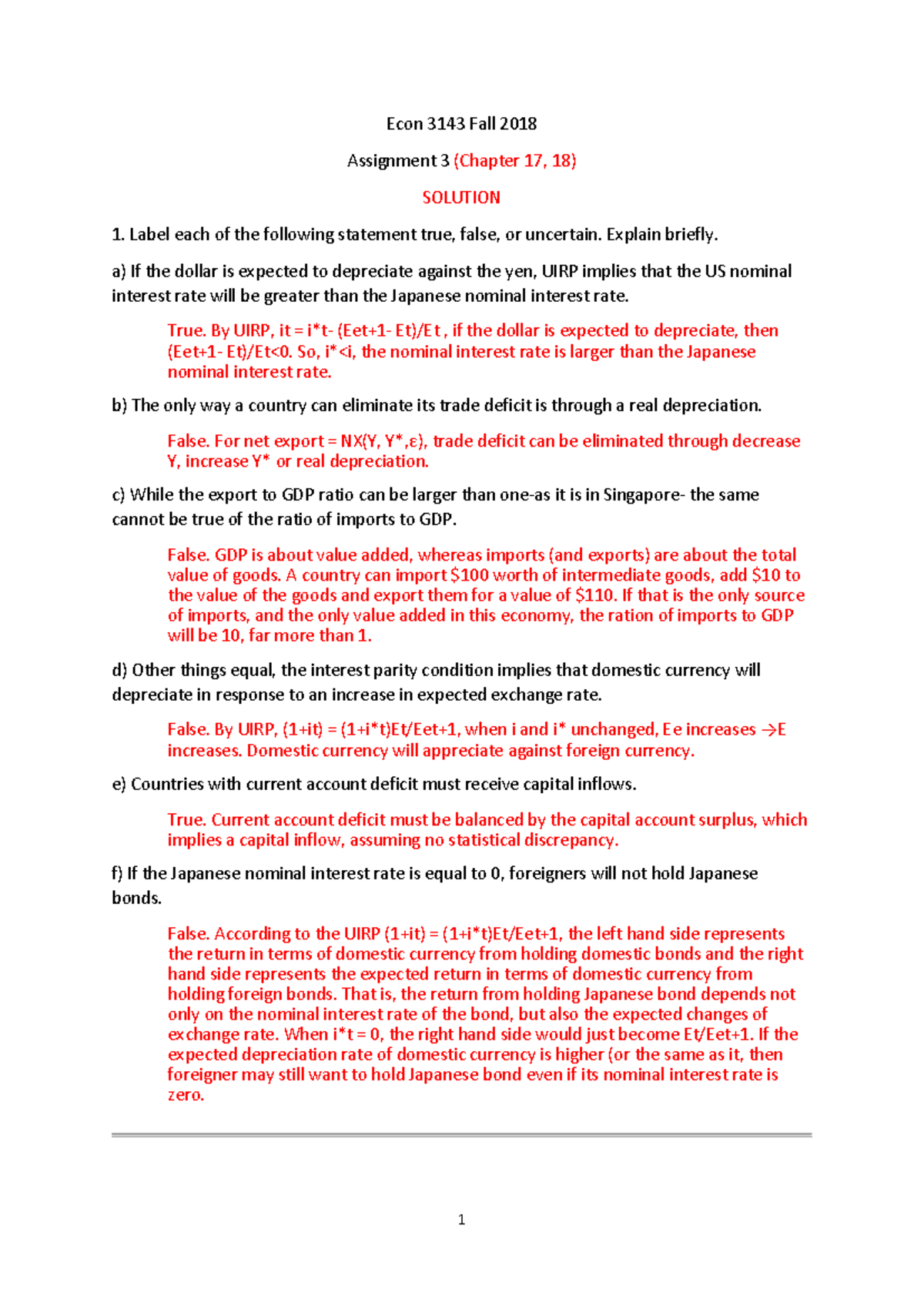 Econ 3143 Final Exam Review: Answers to Assignment 3 (Chapters 17 & 18 ...