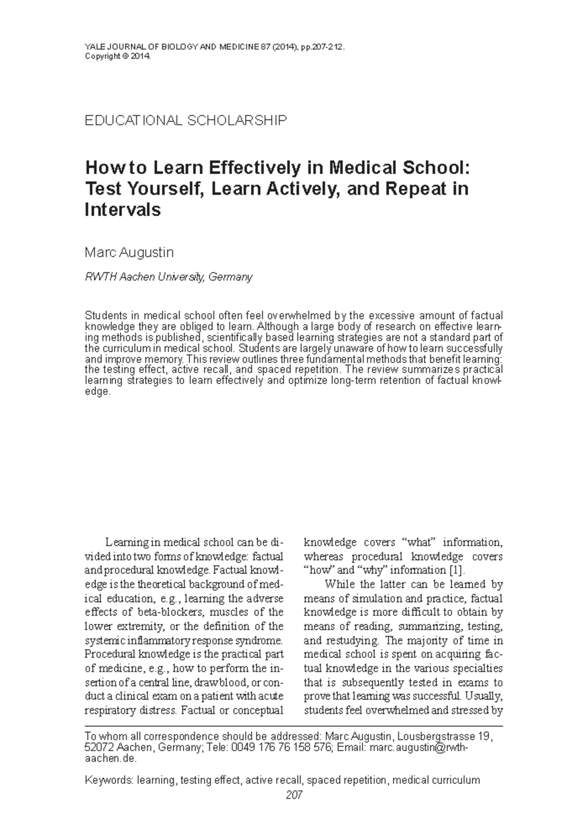 Effective Learning Strategies in Medical School (MED 101) - Studocu