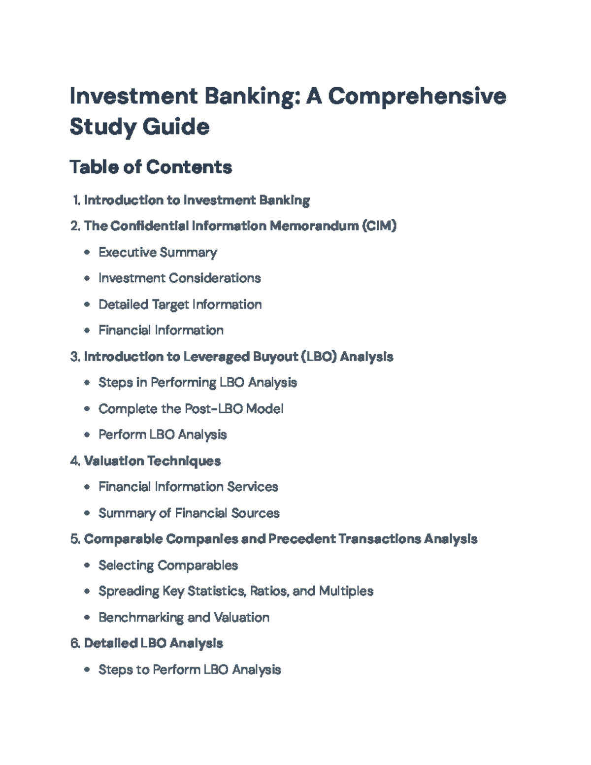 Investment Banking Study Guide: LBO Analysis & Valuation Techniques ...