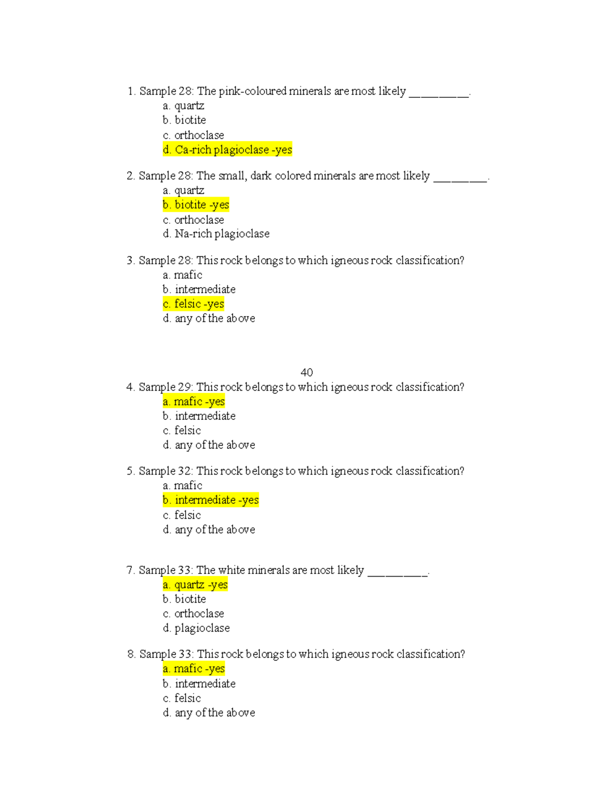 Igneous Rock Classification Lab Samples and Analysis - Studocu