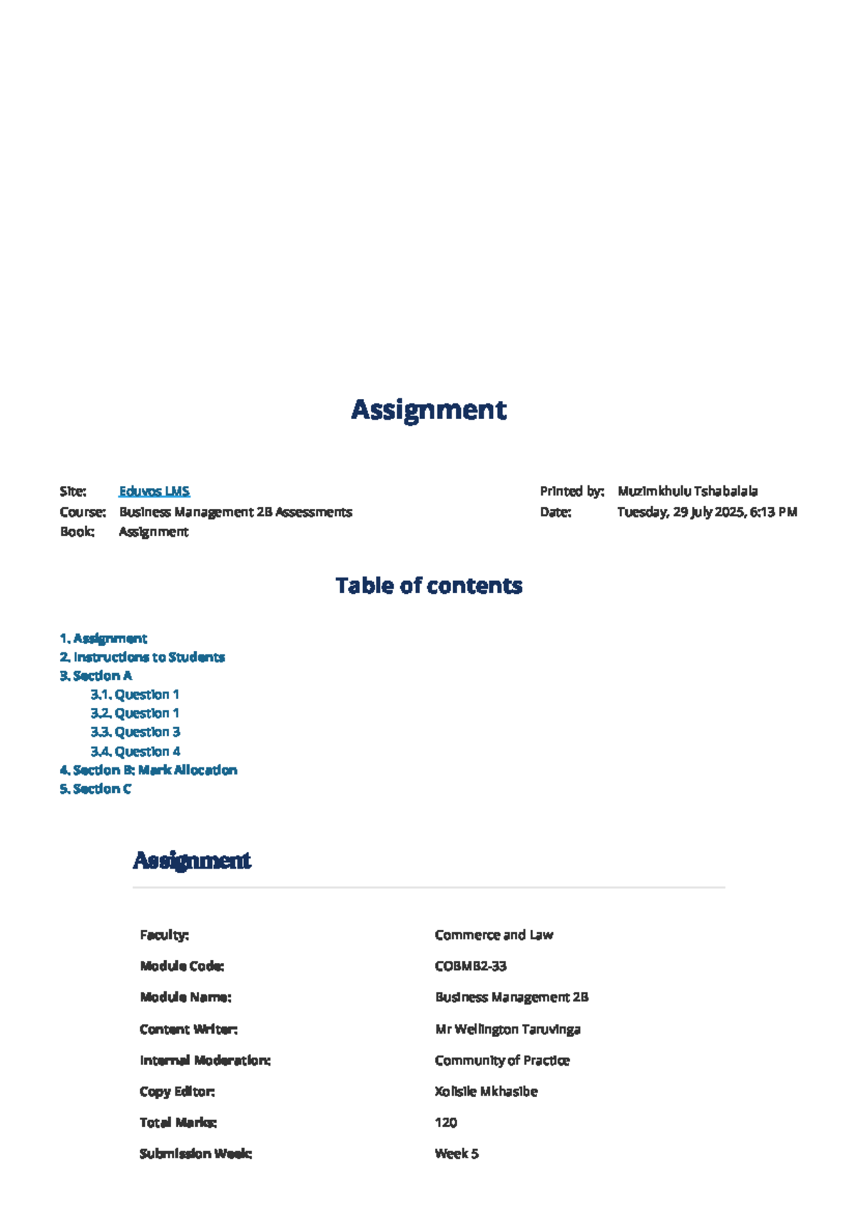 Business Management 2B: Group Assignment Guidelines and Assessment ...
