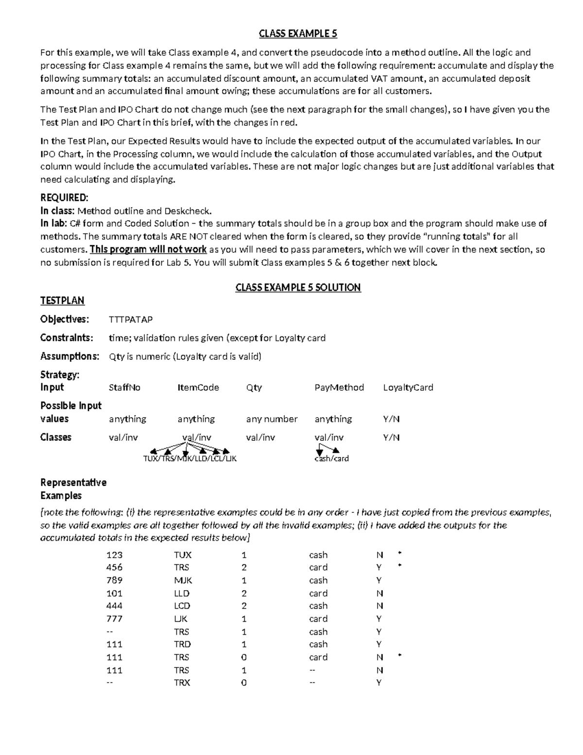 Class Example 5: Method Outline & Summary Totals for IS1 - Studocu