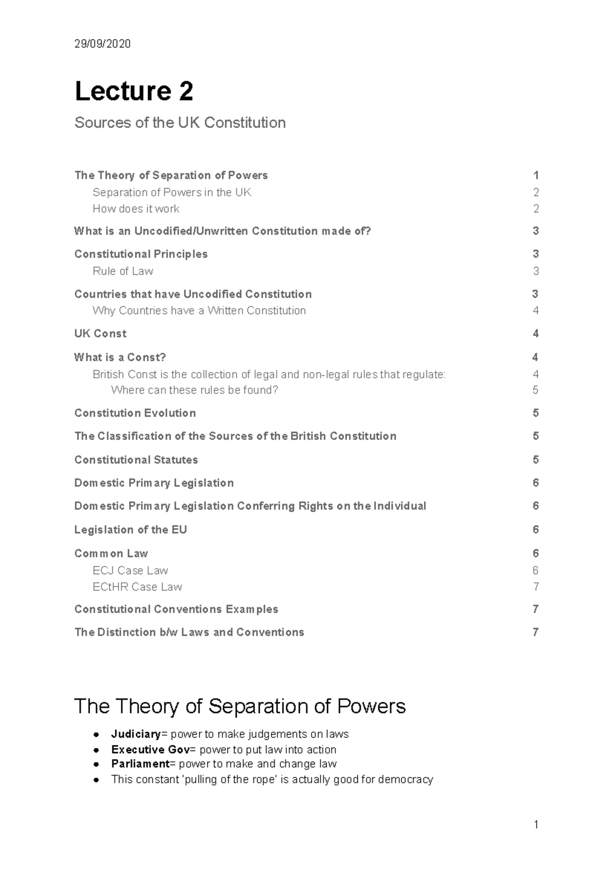 C&AL Lecture 2 - Sources of the UK constitution - Sources of the UK ...