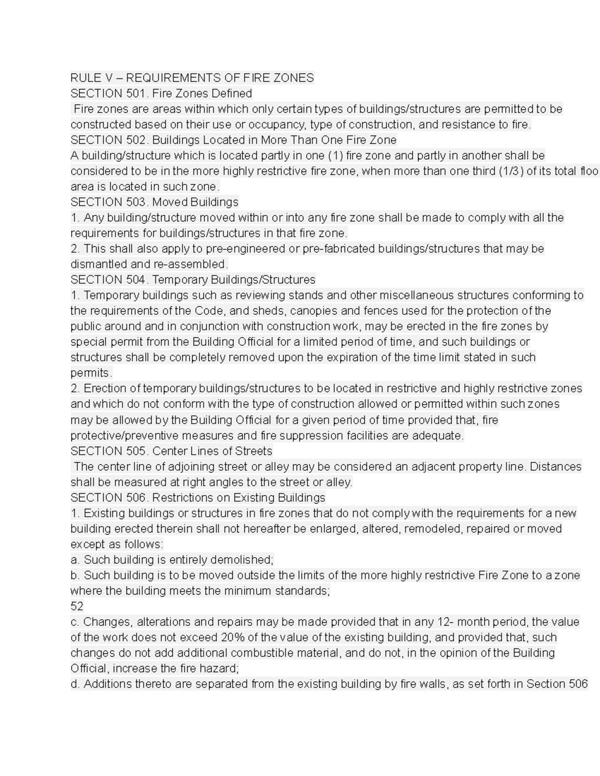 Rule 5 - Requirements for Fire Zones in Building Code - Studocu