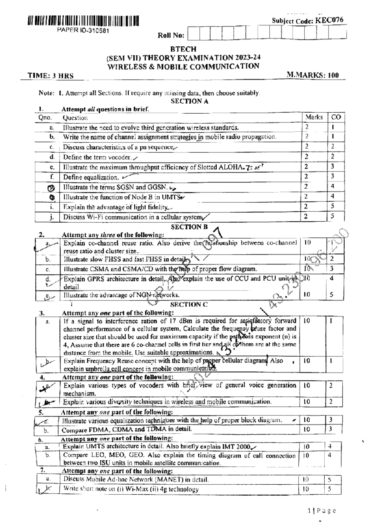 Wireless & Mobile Comm KEC076 Final Exam Notes - BTech Sem VII Jan 2024 ...