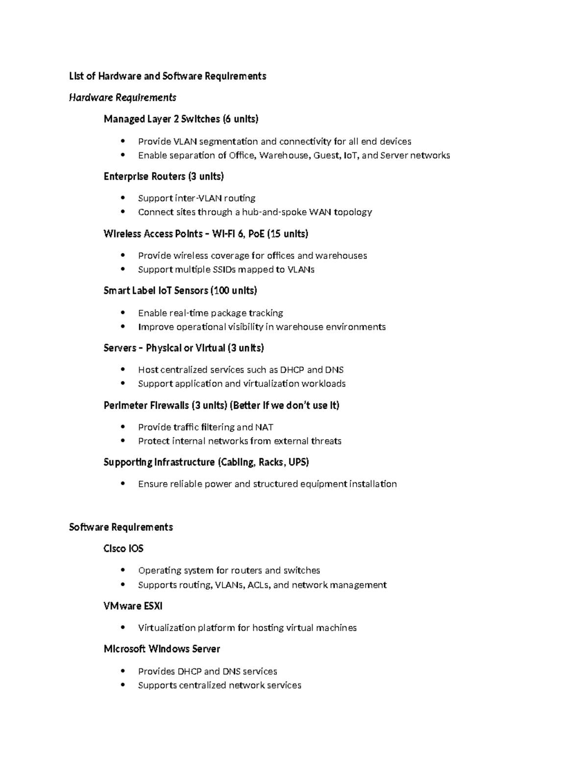 Hardware and Software Requirements for Networking Infrastructure - Studocu