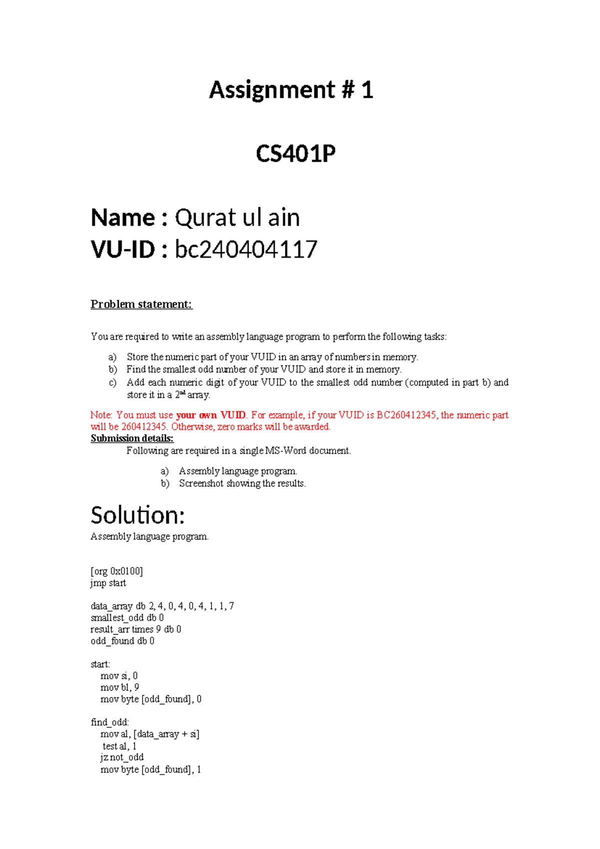 Spring 2025 CS401P 1 BC240404117 - Assignment # 1 CS401P Name : Qurat ...