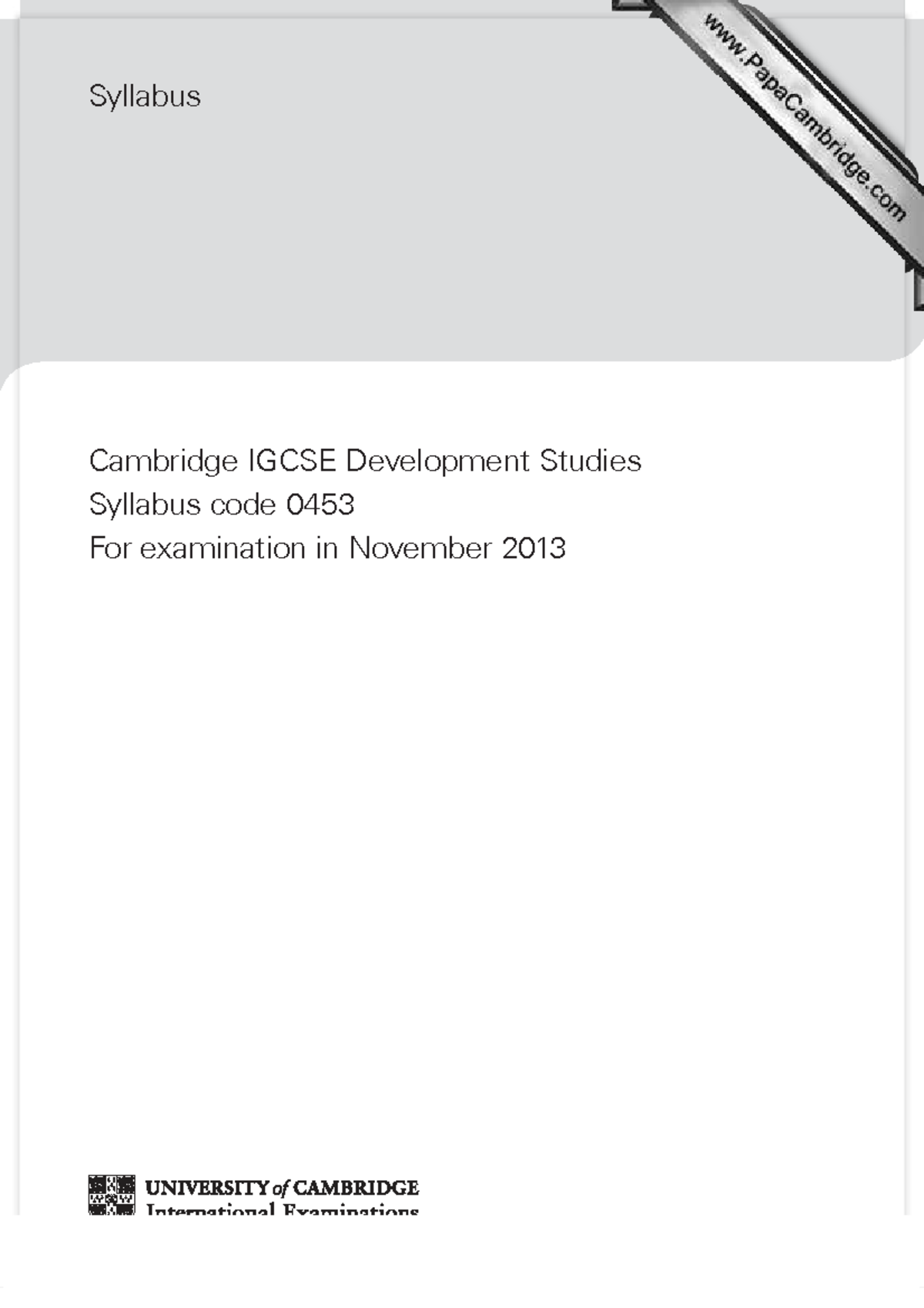 Cambridge IGCSE Development Studies Syllabus 0453 Overview - Studocu