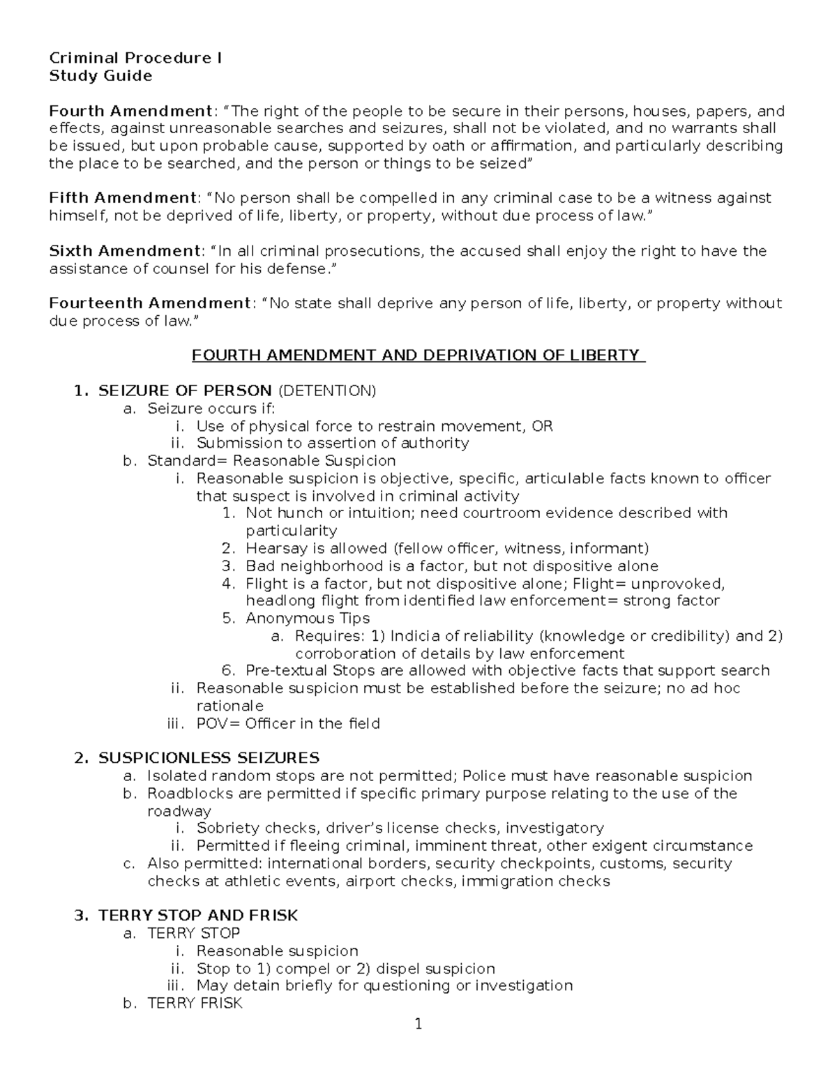Crim Pro I Final Exam Study Guide: Key Amendments & Procedures - Studocu