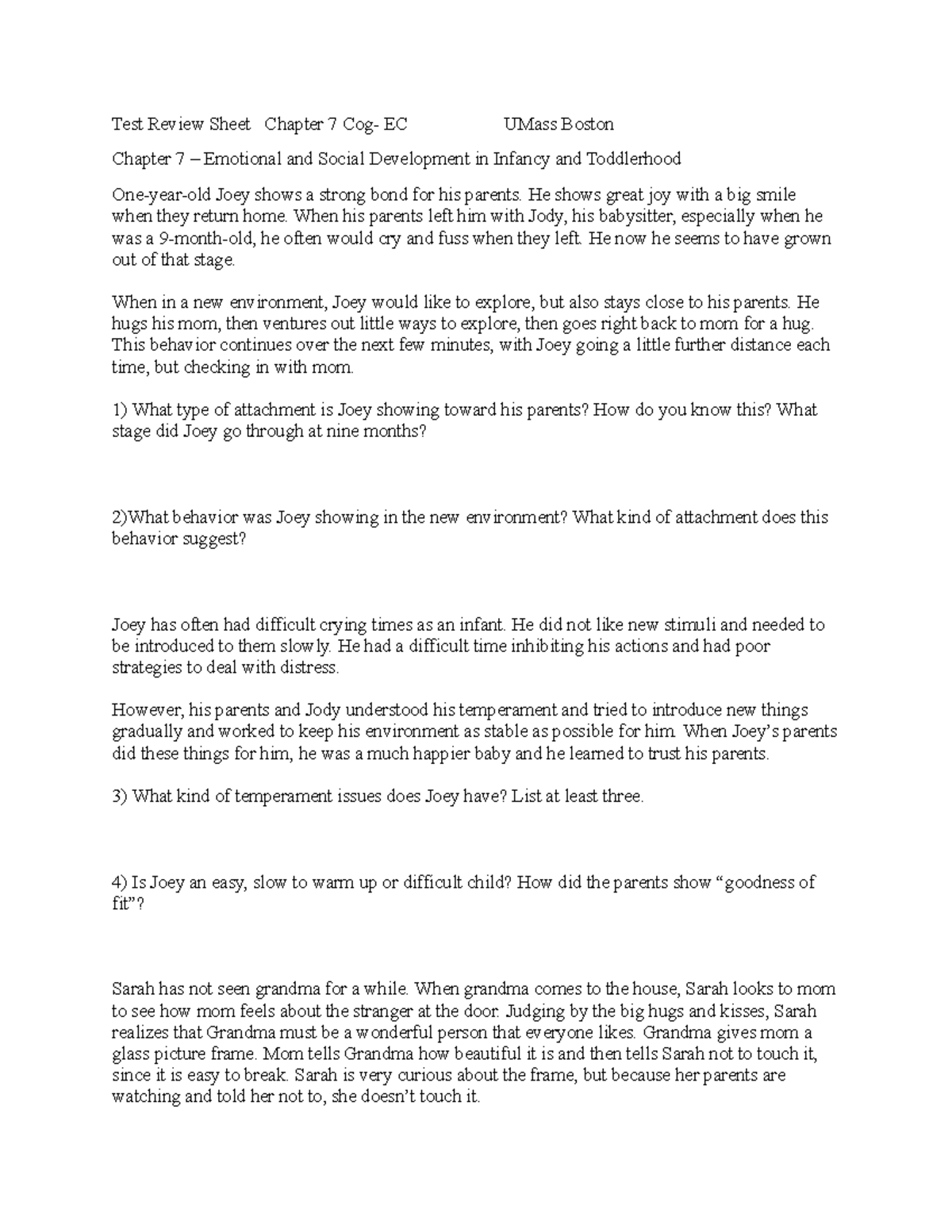 Chapter 7 Review Sheet - Emotional and Social Dev. in Infancy - Studocu