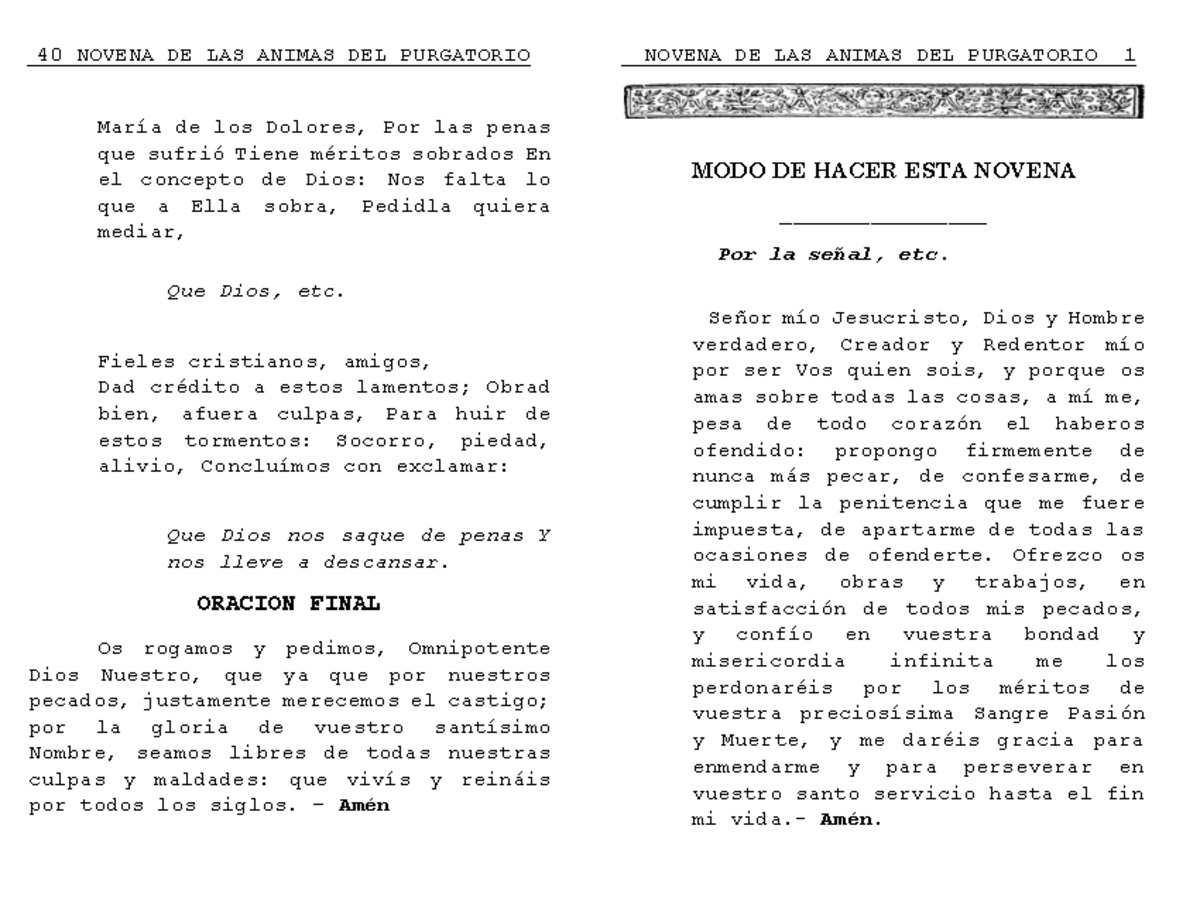 Novena de las Ánimas del Purgatorio: Oraciones y Reflexiones - Document Preview