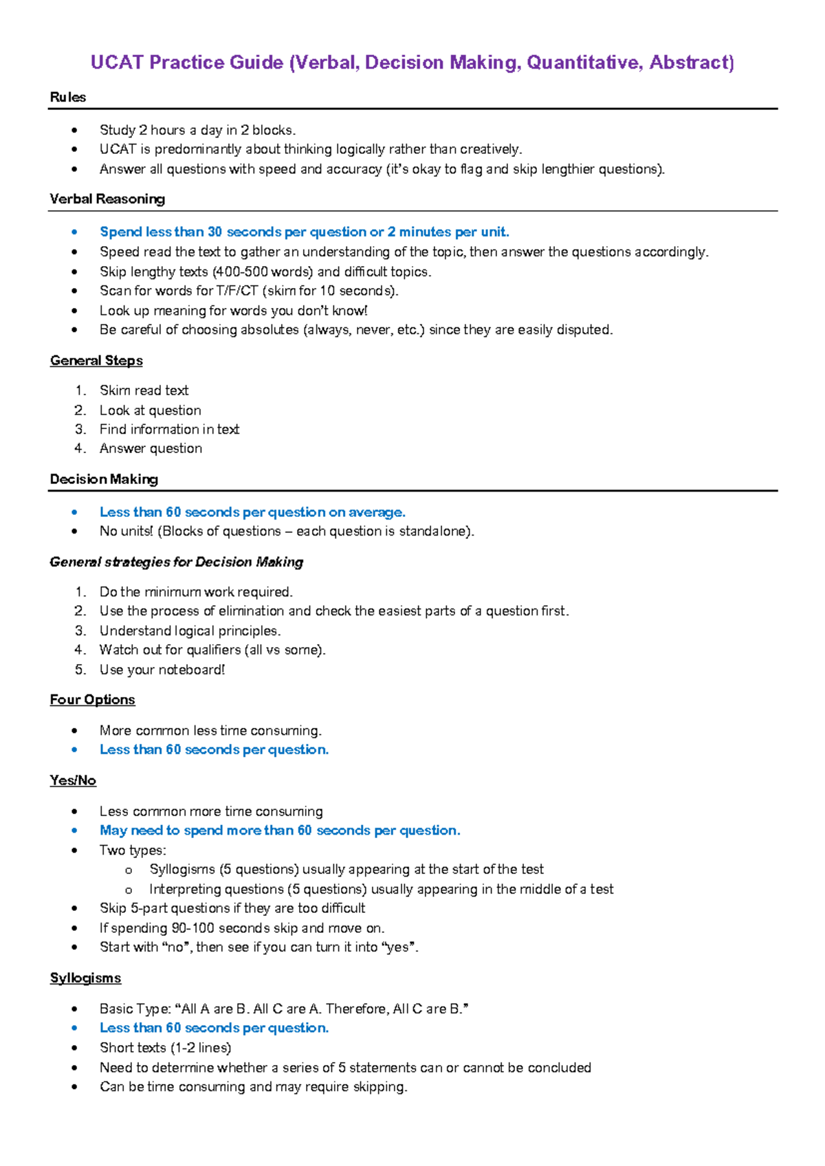 UCAT Study Notes: Verbal, Decision Making, Quantitative Strategies ...