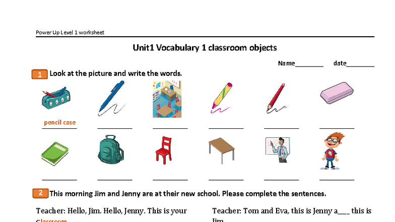 PU1-U1 Vocabulary 1 Worksheet: Classroom Objects - Studocu