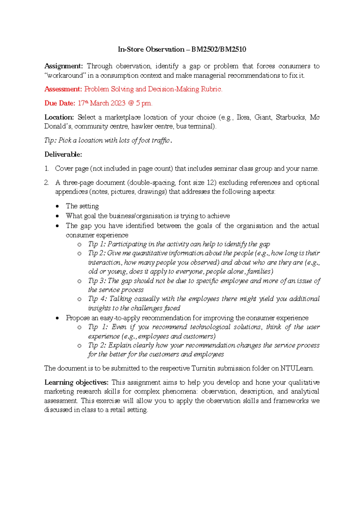 BM2502 Market Intelligence Course Outline and Assessment Details - Studocu