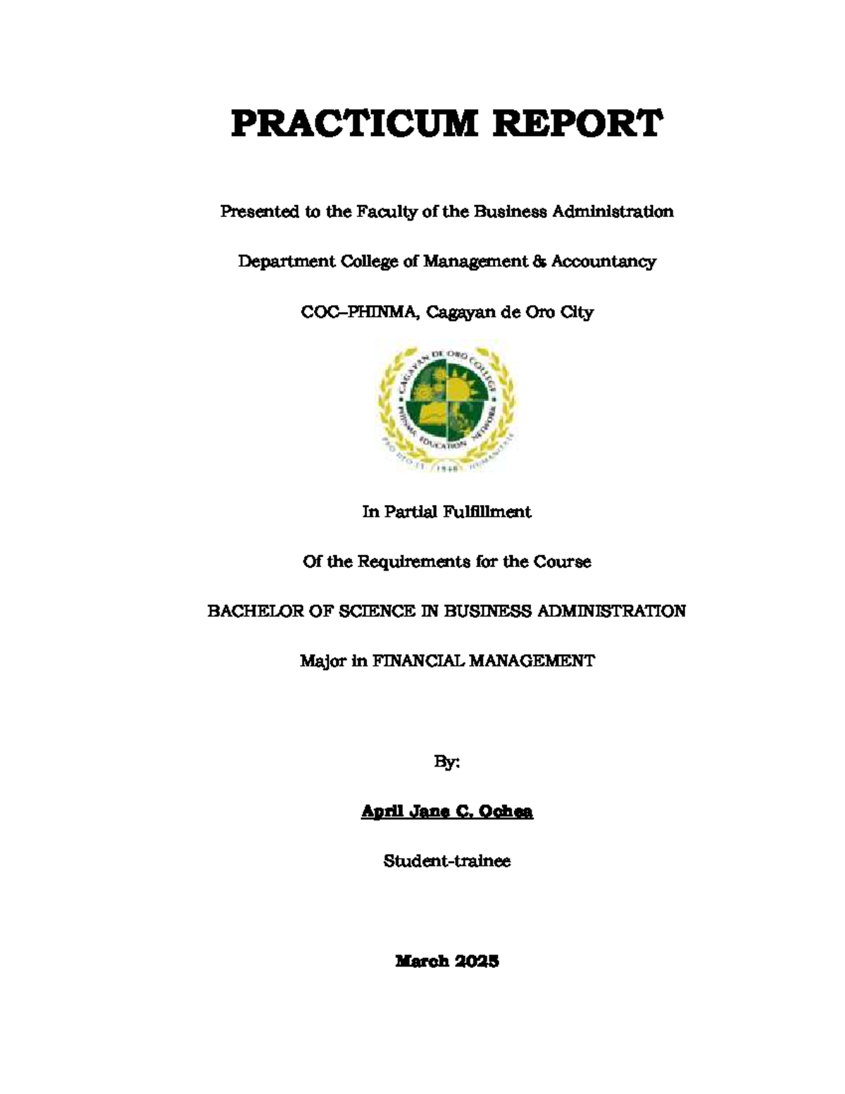 PRACTICUM REPORT: Internship Experience at Land Bank (BSBA-FM) - Studocu
