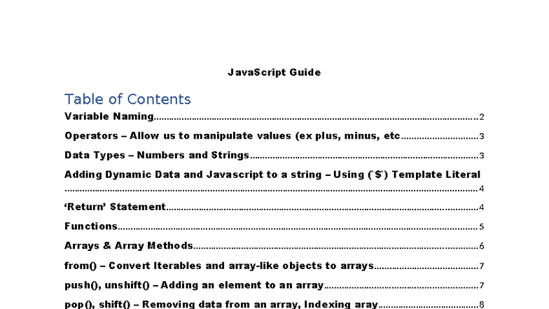 JavaScript Guide: Comprehensive Overview of Variables, Functions, and ...