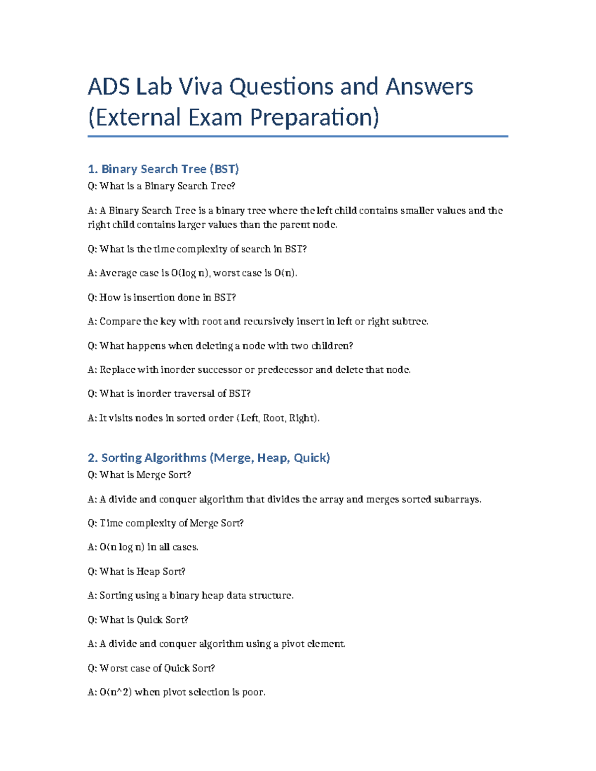 ADS 101 Lab Viva Questions & Answers for External Exam Prep - Studocu