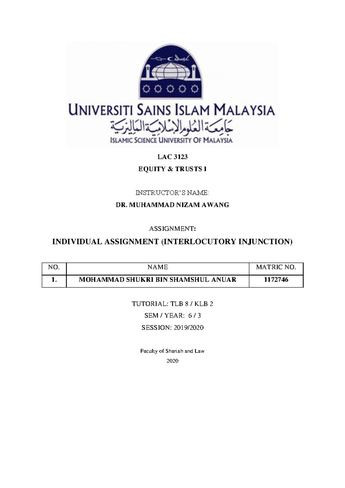 LAC 3123 Assignment: Analyzing Interlocutory Injunction Guidelines ...