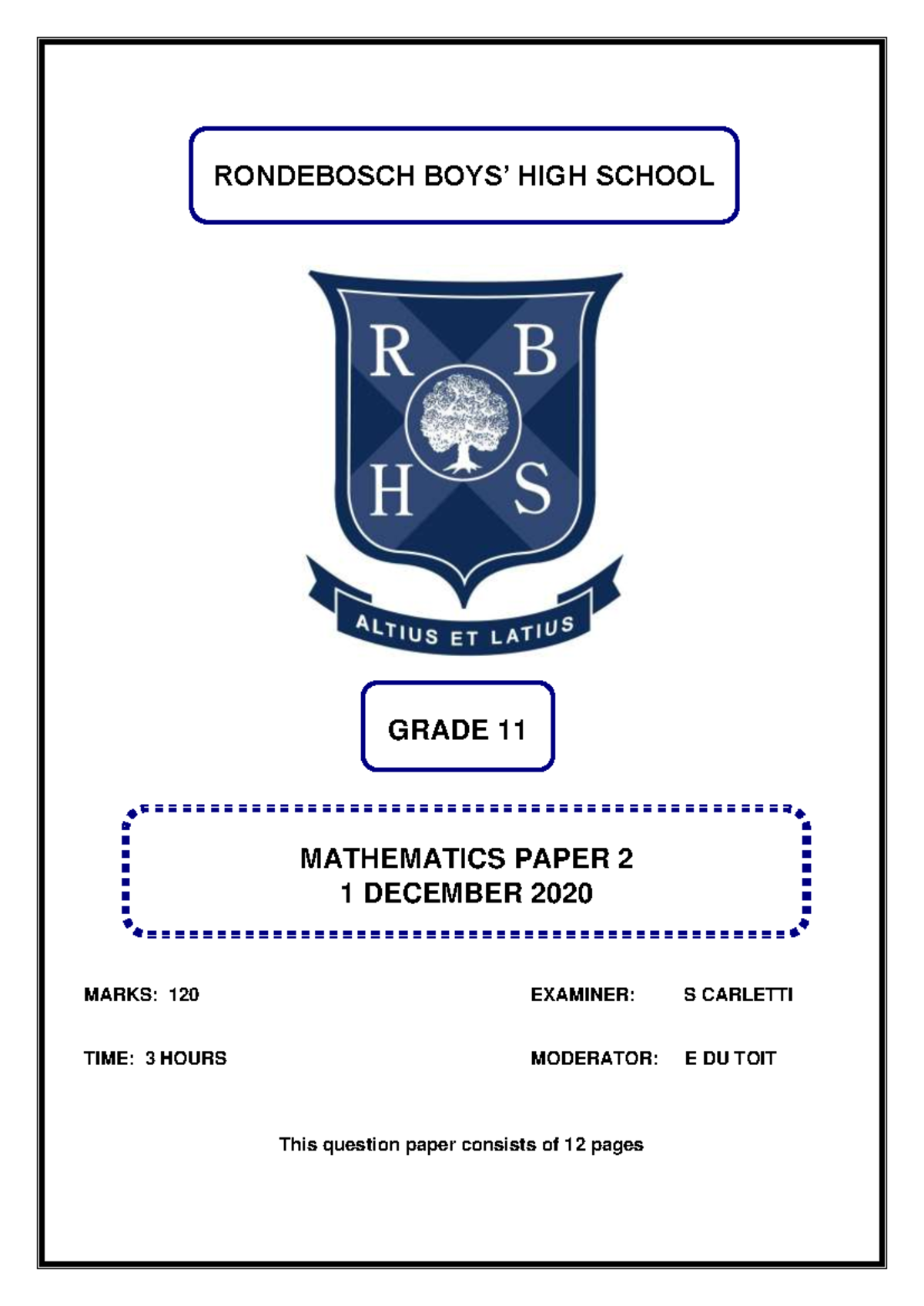 Grade 11 Mathematics Paper 2 - November 2020 Exam Review - Studocu