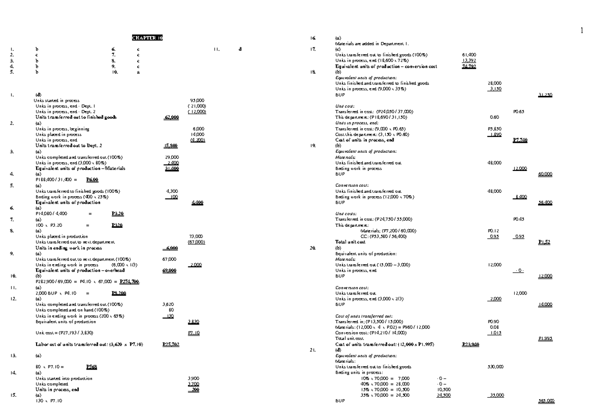 Chapter 10 - Lecture notes 1 - CHAPTER 10 1. b 6. c 11. d 2. c 7. c 3 ...