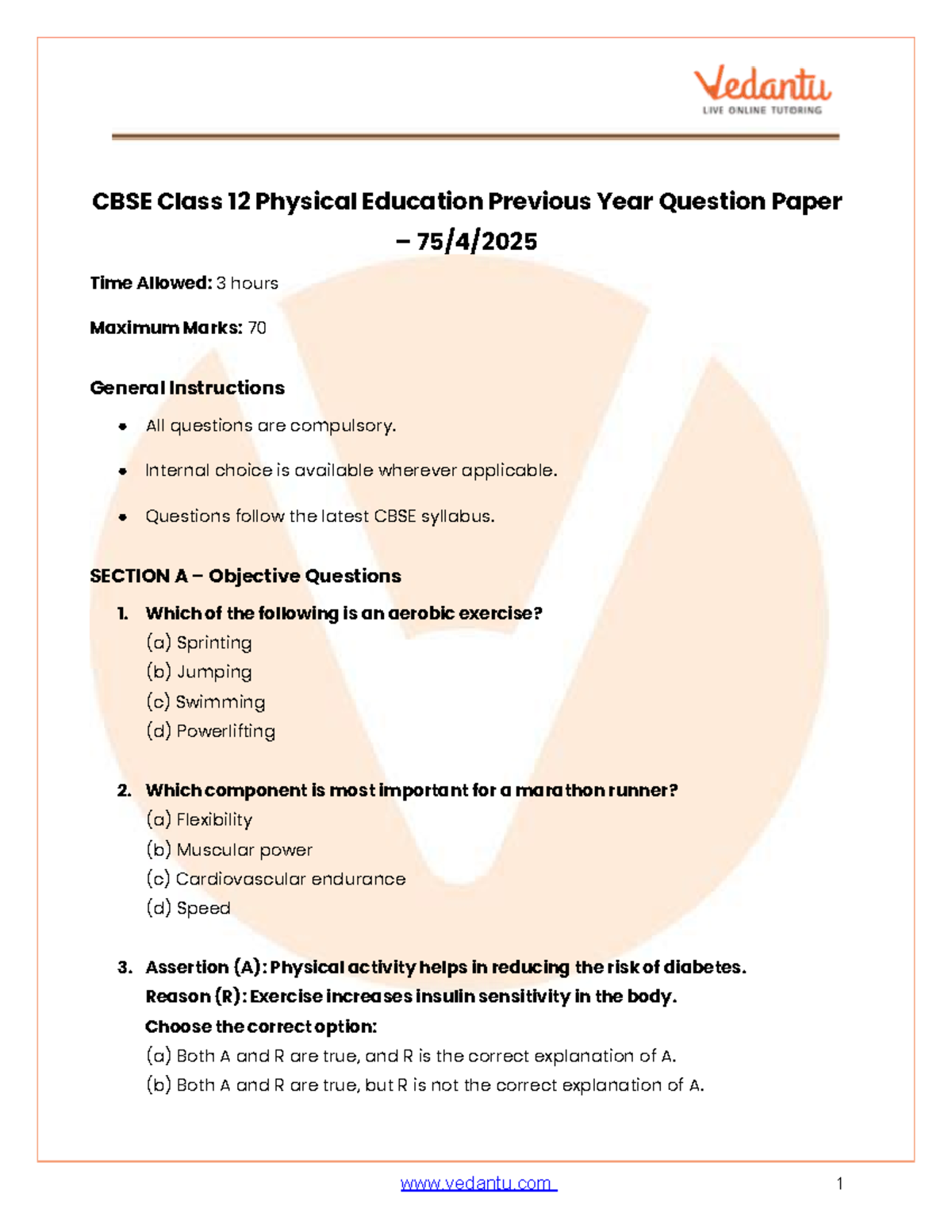 CBSE Class 12 Physical Education Previous Year Question Paper 2025 ...