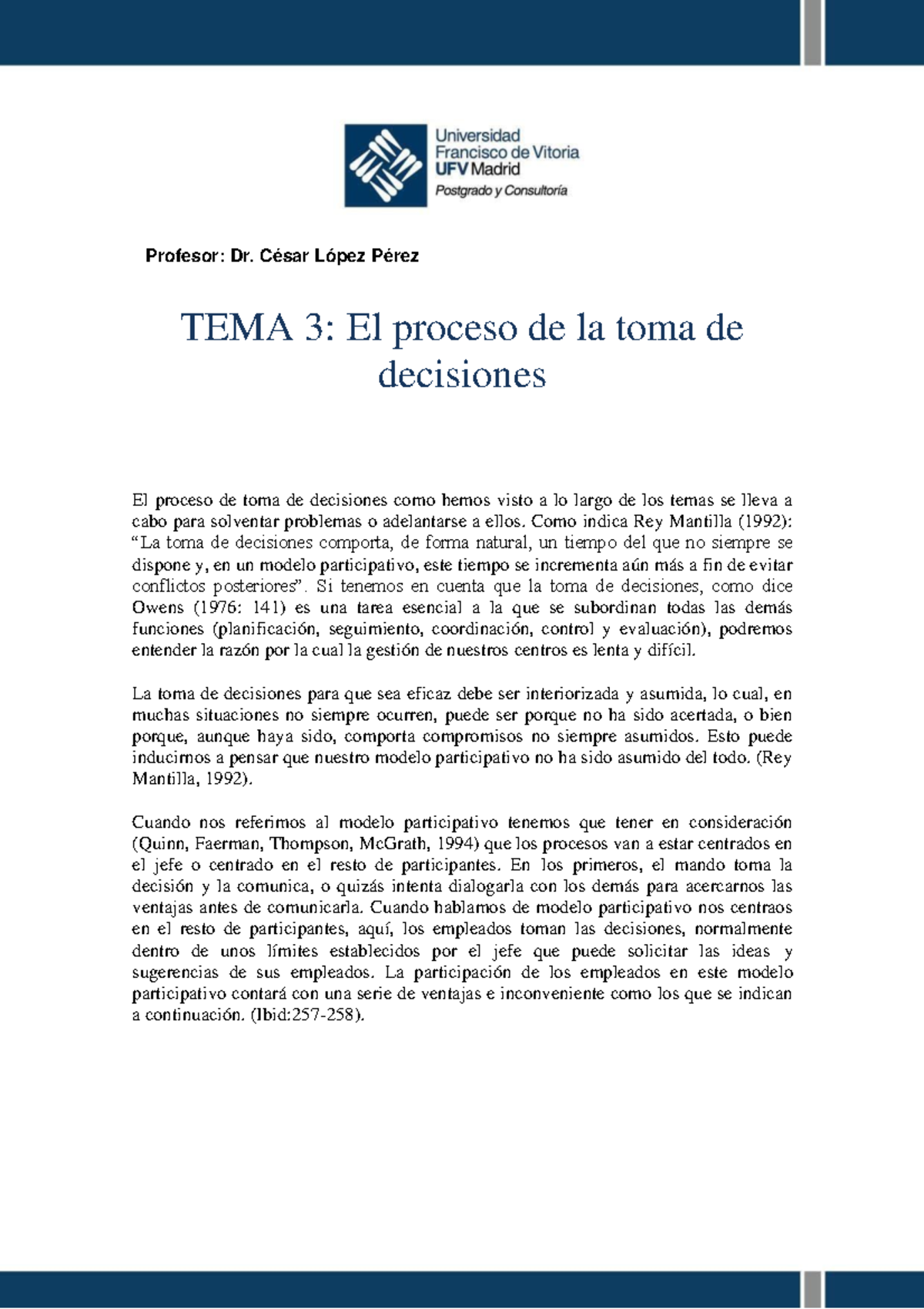 Tema 3: Proceso de Toma de Decisiones en la Gestión Educativa - Studocu