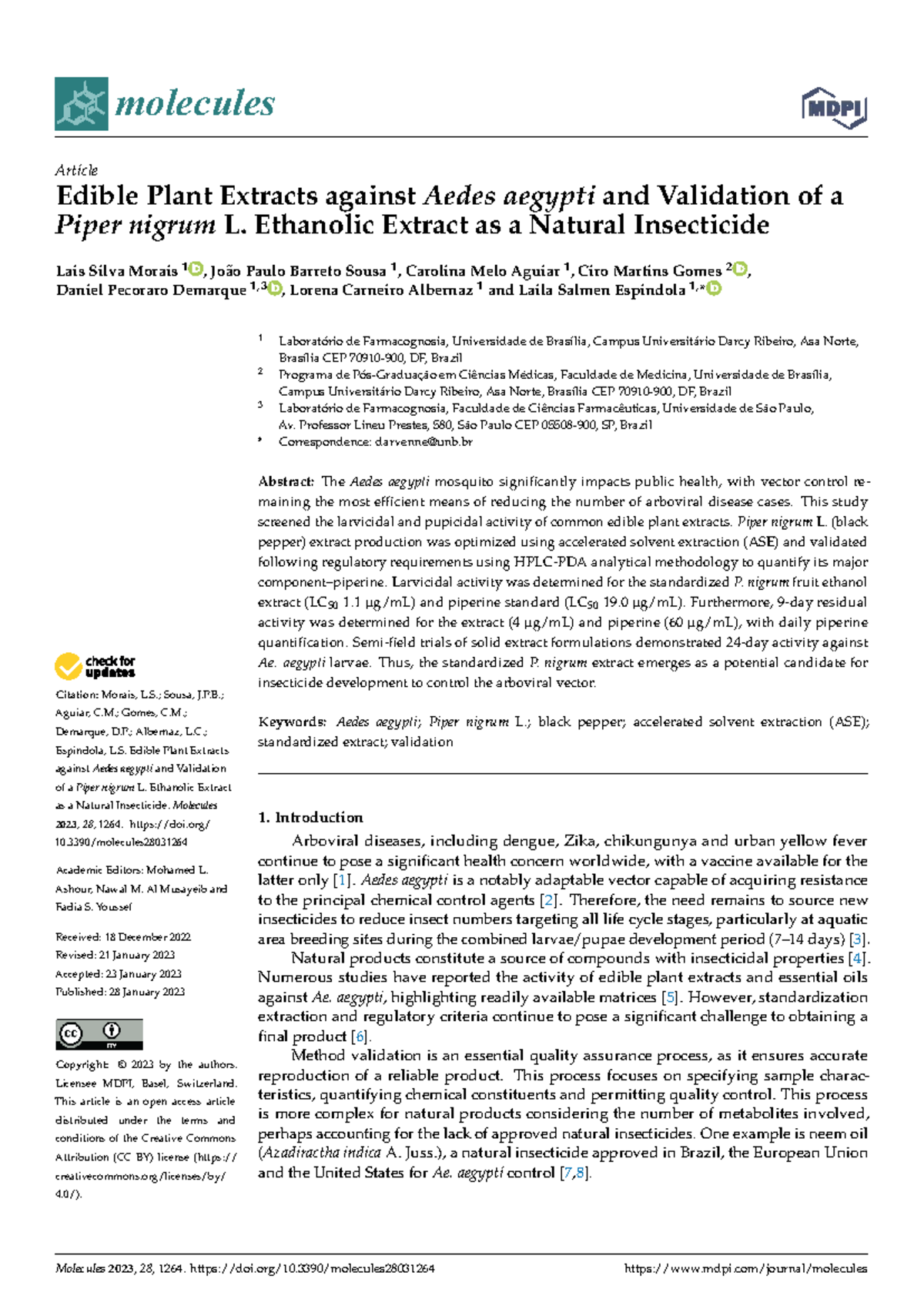 Edible Plant Extracts as Natural Insecticides: Piper nigrum L. Against ...