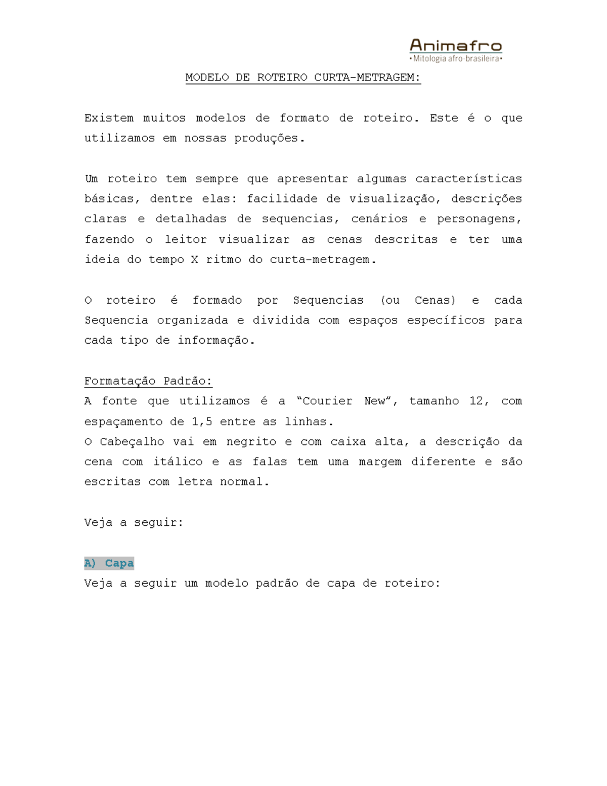 Modelo de Roteiro para Curta-Metragem - AAAAXXXS - Studocu
