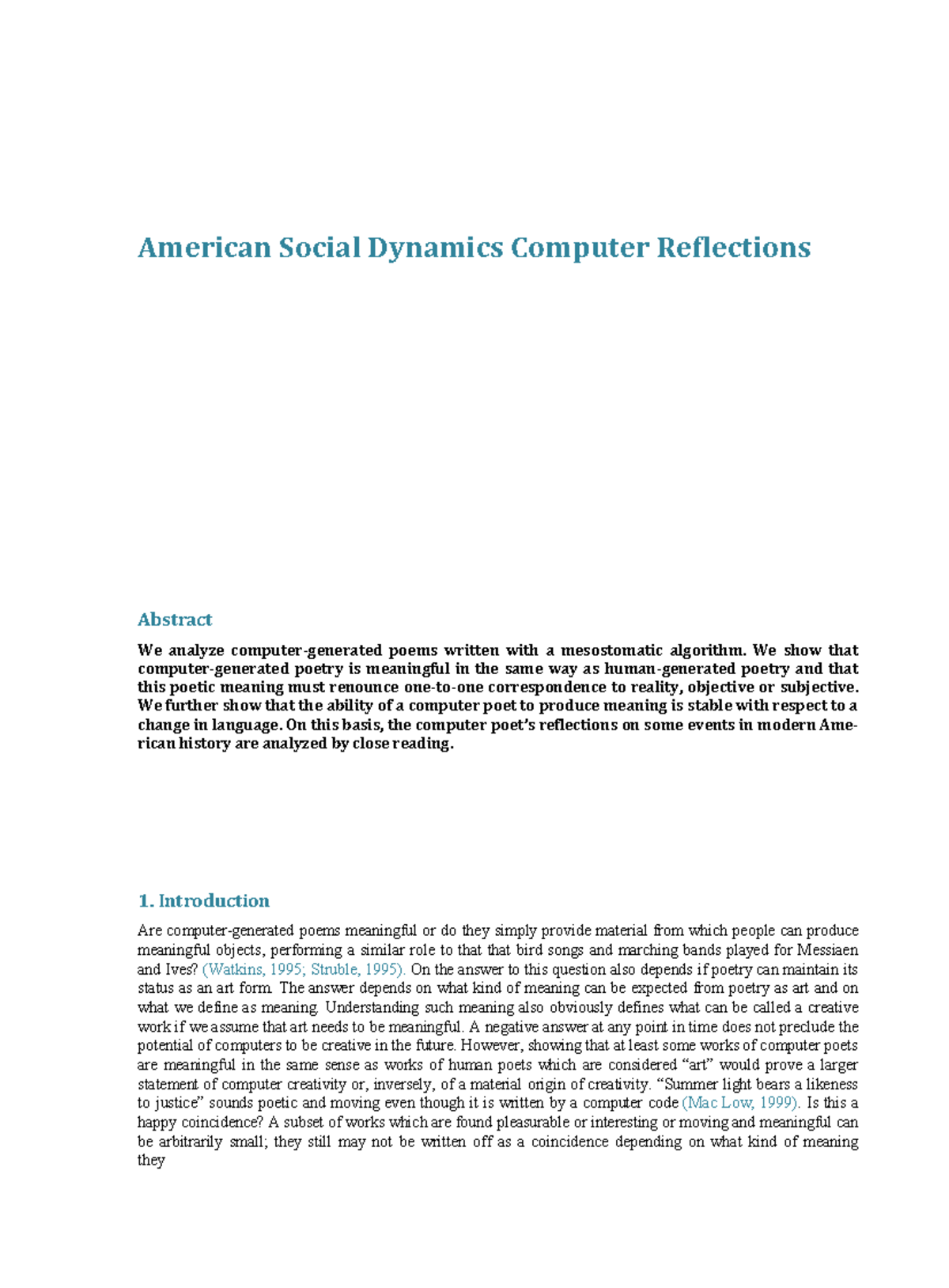 American Social Dynamics Computer Reflections - American Social ...