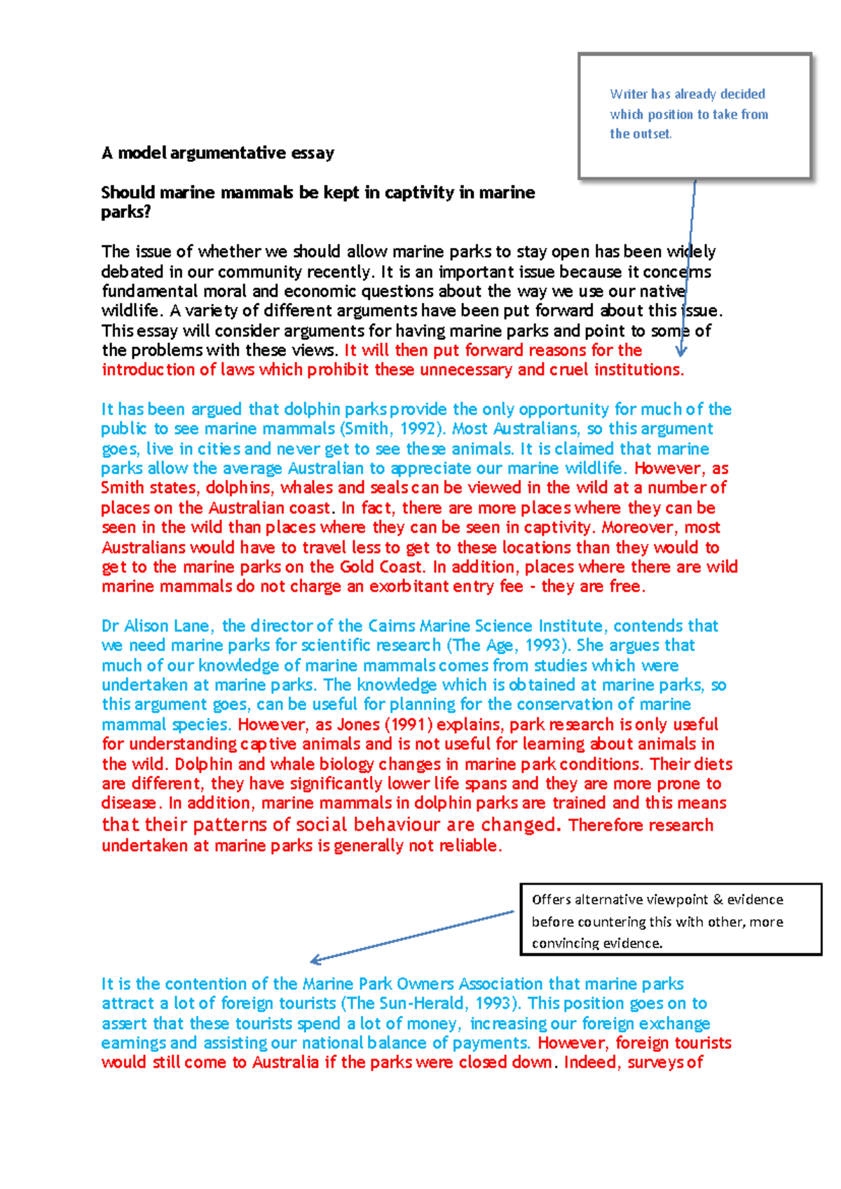 ENG101: Model Argumentative Essay on Marine Mammals in Captivity - Studocu
