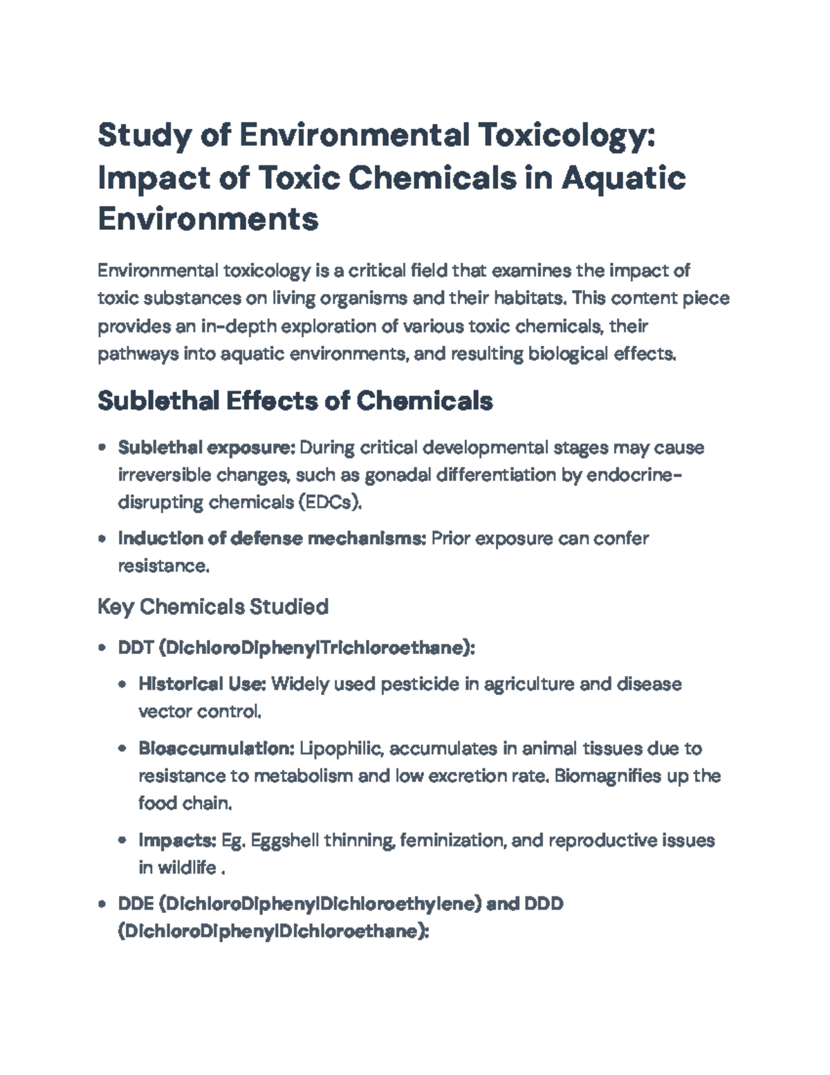 Environmental Toxicology Report: Effects of Toxic Chemicals in Aquatic ...