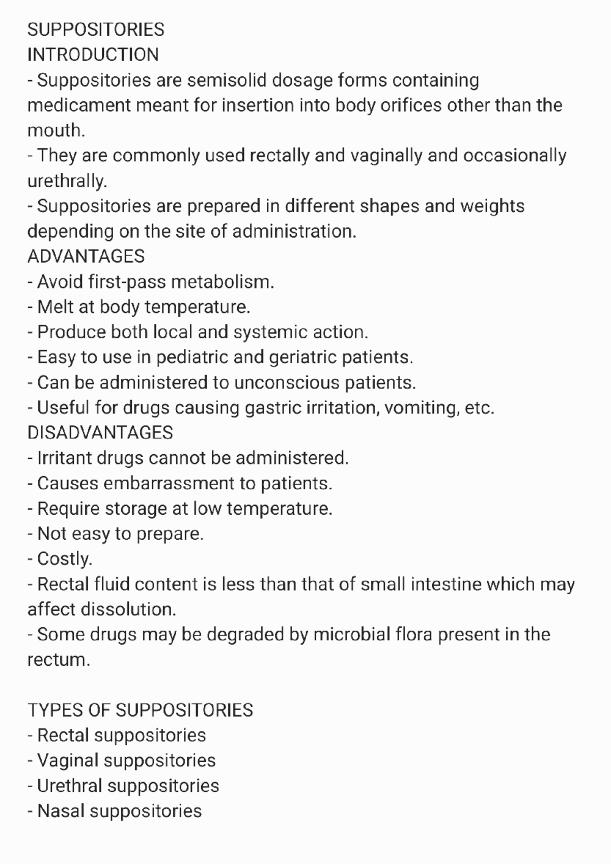 Suppositories Overview - General Pharmacy (PHAR 101) - Studocu