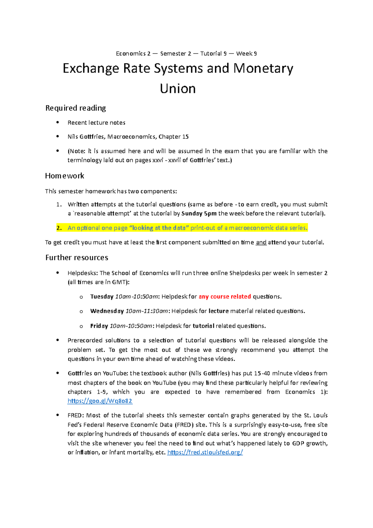 Tutorial 9 - Economics 2 - Macro - Exchange Rate Systems & Questions ...