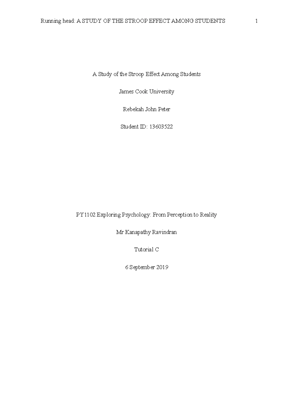 lab report stroop test - A Study of the Stroop Effect Among Students ...