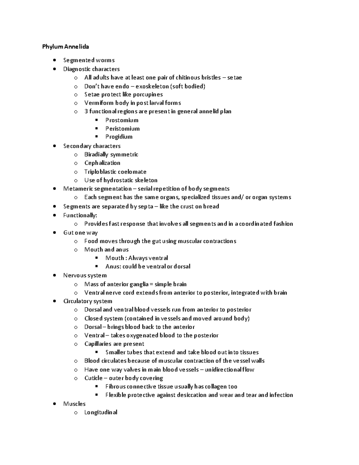 Phylum Annelida: Key Characteristics and Body Systems Overview - Studocu