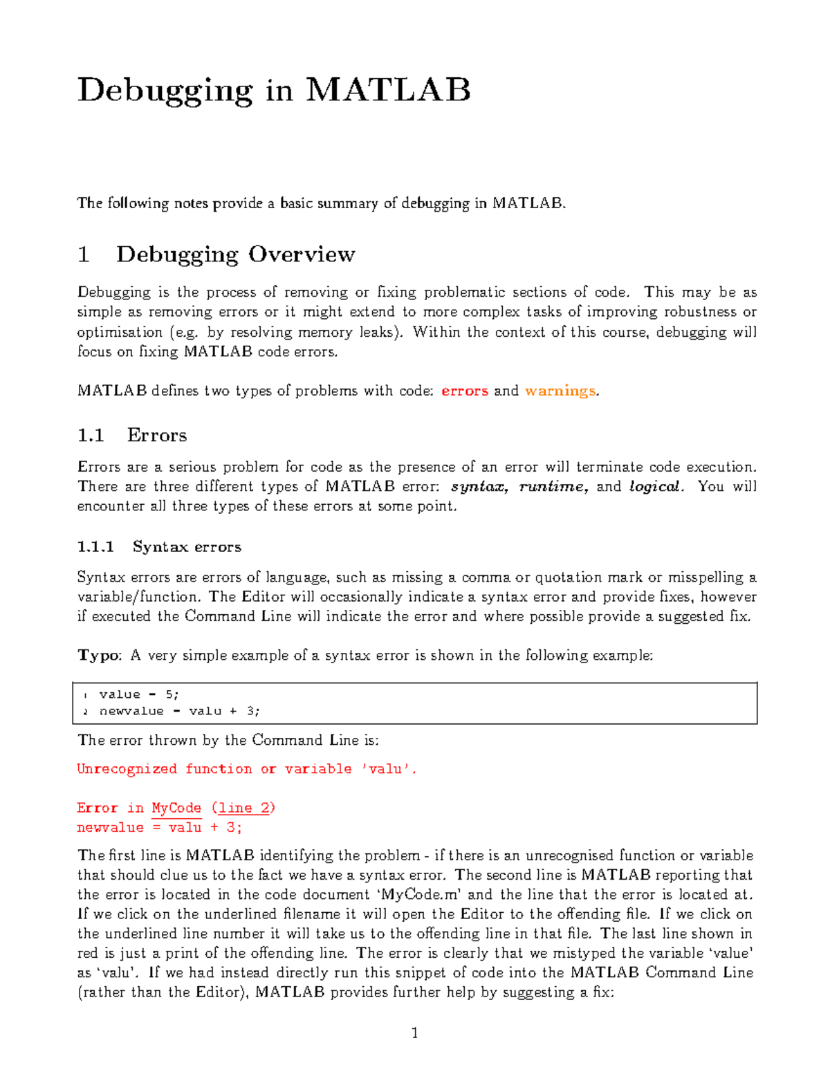 MATLAB Debugging Overview: Key Concepts and Techniques - Studocu