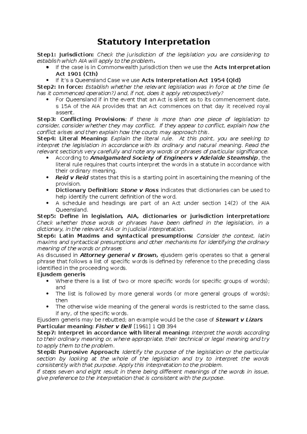 LA1102 - Comprehensive Guide to Statutory Interpretation Steps - Studocu