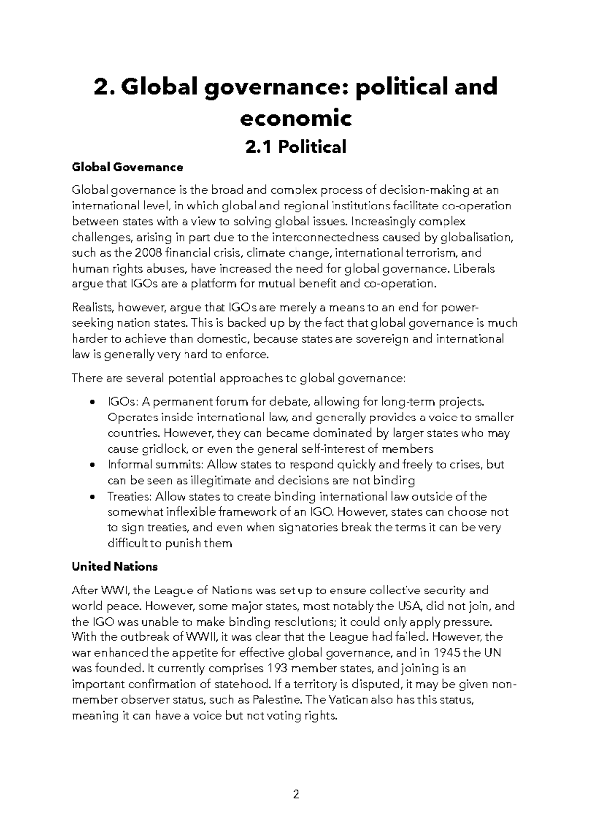 Political Global Governance Lecture Notes (GG100) - Studocu