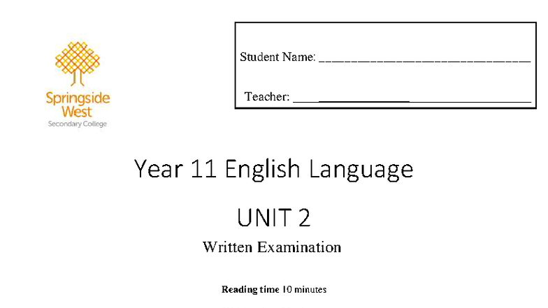 Year 11 English Language Unit 2 Final Exam Outline - Studocu