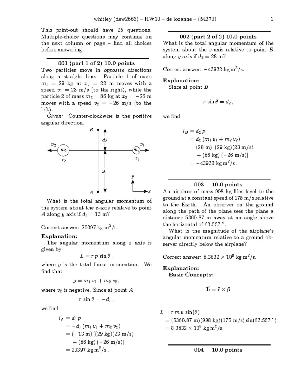 HW 10 Solutions - Angular Momentum & Torque Problems - Studocu