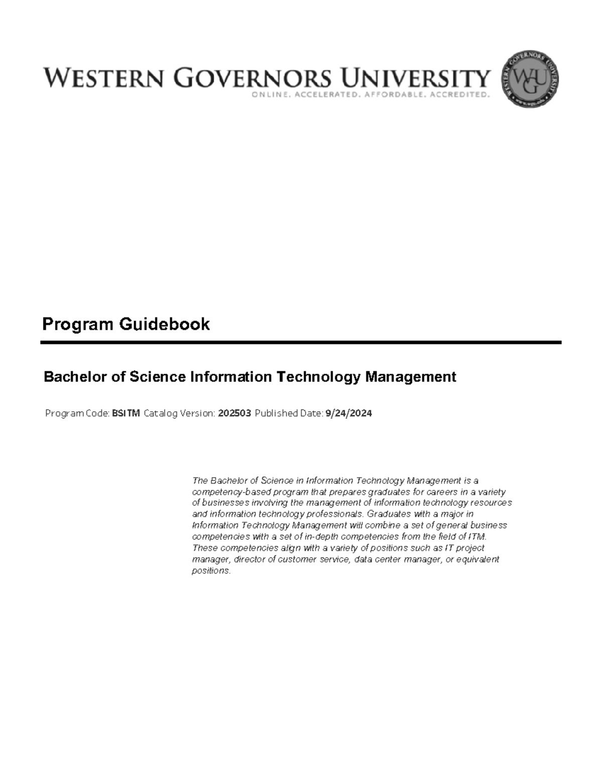 BSITM Program Guidebook: Bachelor of Science in IT Management - Studocu