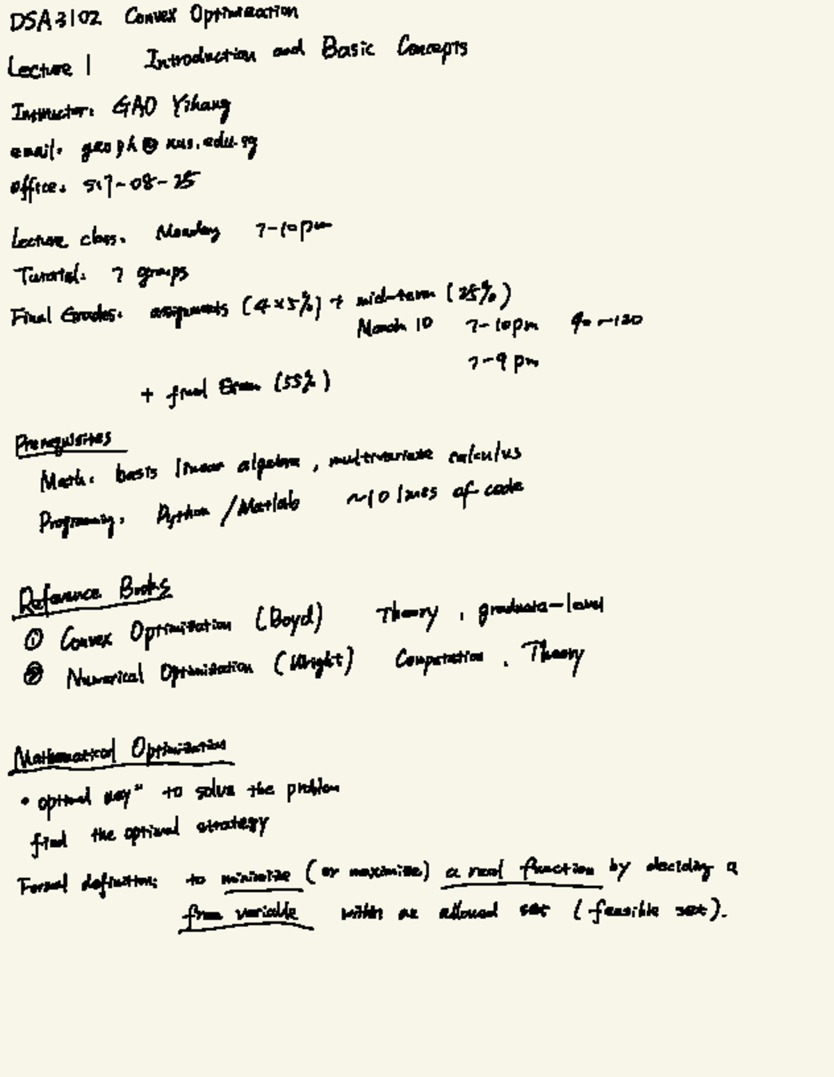 Lecture 1: Introduction to Convex Optimization - DSA3102 - Studocu
