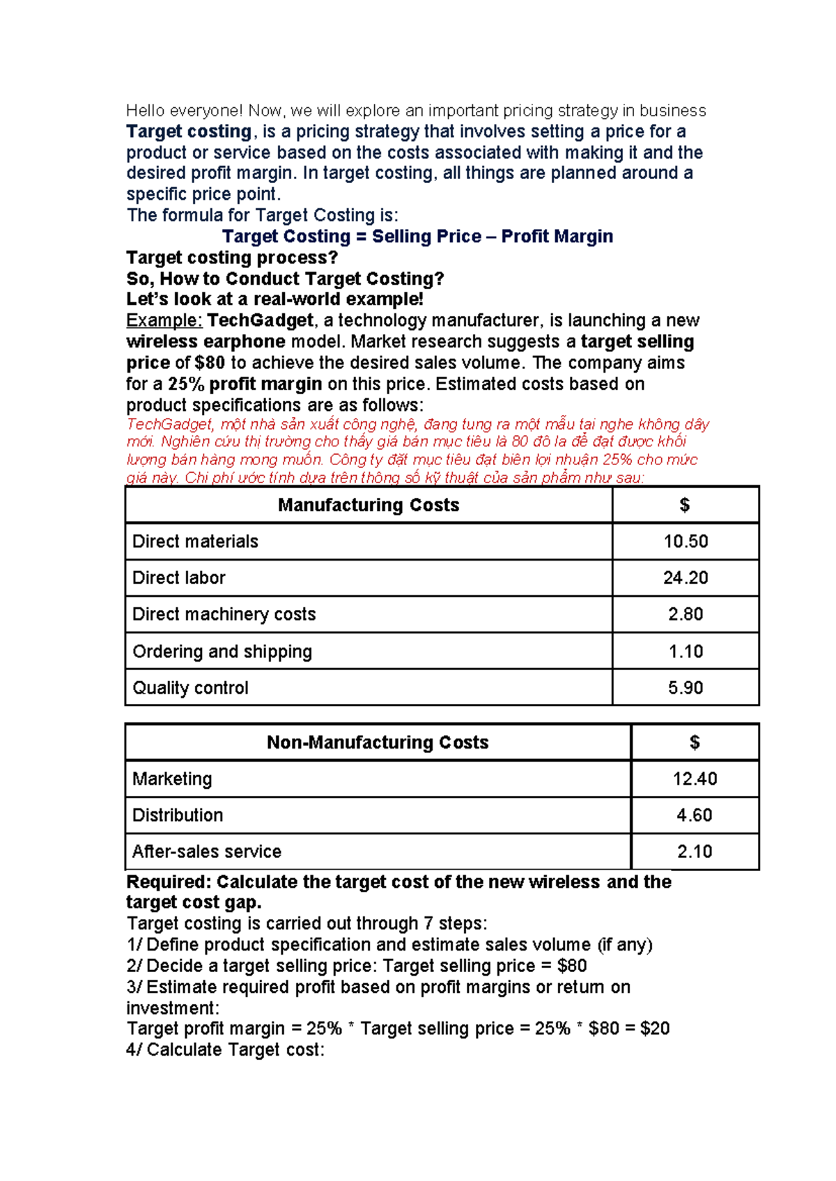 Target Costing Strategy Analysis - SXCECEE - Studocu
