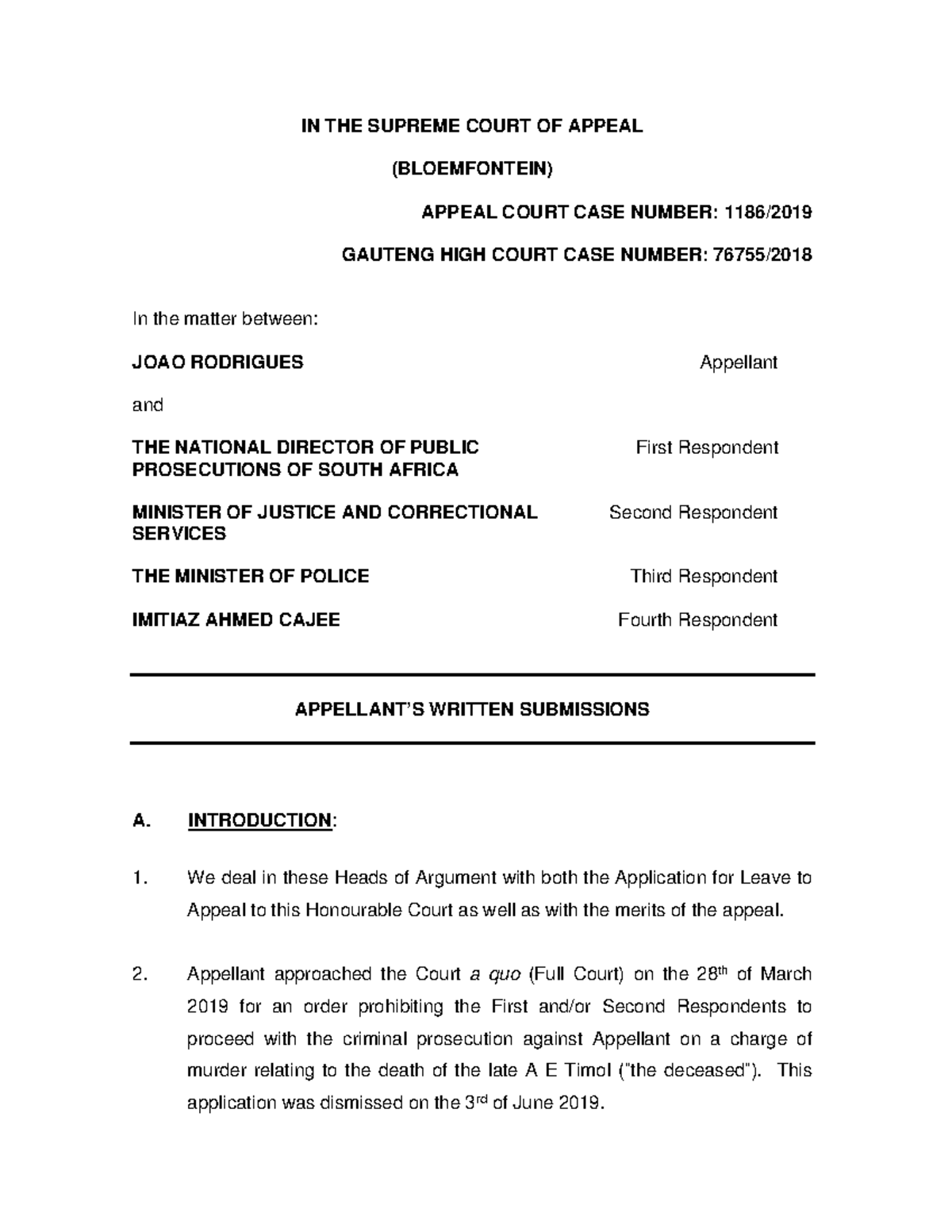 Bail Heads of Argument: Case No. [GAUTENG HIGH COURT] - Studocu