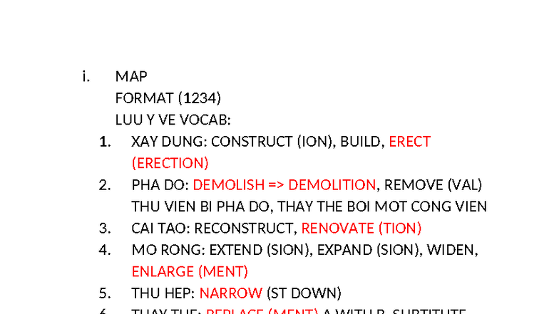 MAP & PROCESS FORMAT (1234): Vocabulary & Production Steps - Studocu
