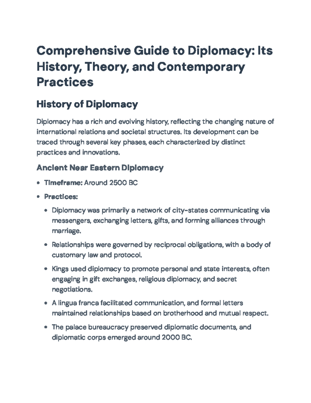 Comprehensive Guide to Diplomacy: History, Theory &amp; Practices (HIST 101 ...
